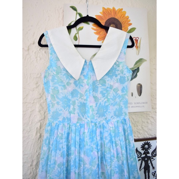 50s pastel teal blue green purple cotton gauze day dress (S) - Picture 4 of 5